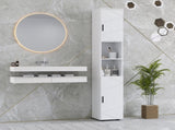 Line Embossed Tall Bathroom Storage Cabinet - White T3398P343302