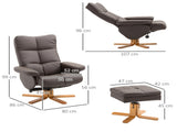 Recliner Armchair, Swivel Reclining Chair With Ottoman, Swivel Faux Leather Chair with Wooden Base T3398P328110