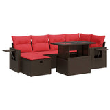 7 Piece Garden Sofa Set with Cushions Brown Poly Rattan Acacia 3327864