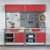 Work Bench Set with Lock 8 pcs Red and Grey Powder-Coated Steel 3321499