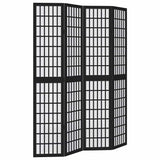 Room Divider 4 Panels Black Solid Wood Paulownia 358771