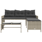 Garden Sofa with Table and Cushions L-Shaped Light Grey Poly Rattan 365577