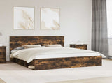 Bed Frame Smoked Oak 200 x 200 cm Solid Pine Wood 3409313