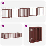 Dog Gate with Door Foldable 9 Panels Brown 450 cm Poplar Wood 3155547