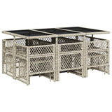 11 Piece Garden Dining Set with Cushions Light Grey Poly Rattan 3210791