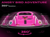 Angry Bird Licensed Waltzer Car, 12V Kids Bumper Car w/ Joysticks, Remote, Music LED Lights, Pink T3398P378939