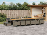 17 Piece Garden Dining Set with Cushions Grey Poly Rattan 3210650