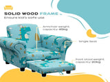2 Piece Kids Sofa Set with Dinosaur Design, Wooden Frame, for 1.5-3 Years Old, Blue T3398P421962