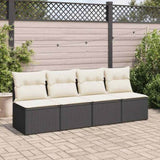 2 Piece Garden Sofa Set with Cushions Black Poly Rattan Acacia 3325232