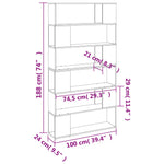 Book Cabinet/Room Divider Grey Sonoma 100x24x188 cm 3187604