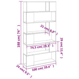 Book Cabinet/Room Divider Grey Sonoma 100x24x188 cm 3187604