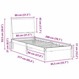 Bed frame Brown and black 80 x 200 cm Solid pine wood 878781