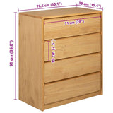 Drawer Cabinet SAUDA Oak 76.5x39x91 cm Solid Wood Pine 377595