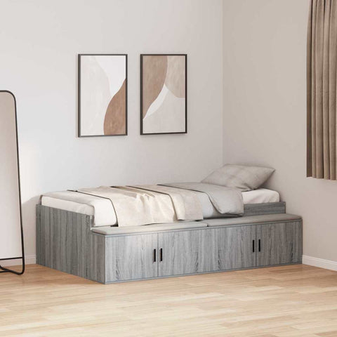 Storage Bed Frame Grey sonoma 75 x 190 cm Engineered wood 3335218