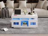 High Gloss Coffee Table with LED lights, USB PortsSockets, Centre Table with 2 doors, Sofa Side N605P368318W