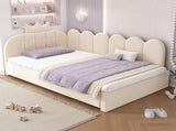 Upholstered Daybed with Pull-Out Bed, Crown-shaped Trundle Bed, 3FT Single Sofa Bed 90 x 190 cm, N601P431271B