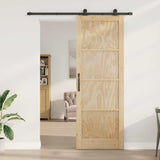 Sliding Door Natural and Black 83 x 232 cm Solid Pine Wood 3445454