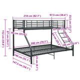 Bunk Bed Frame without Mattress Black Metal 140x200 cm/90x200 cm 287905