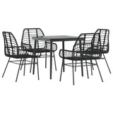 5 Piece Garden Dining Set Black Poly Rattan Glass 3334437