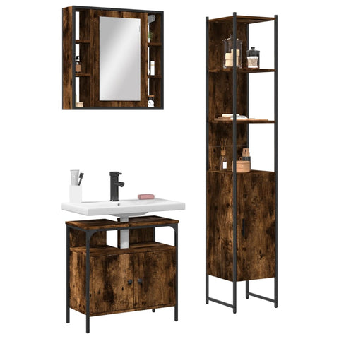 ZNTS 3 Piece Bathroom Cabinet Set Smoked Oak Engineered Wood 3214737