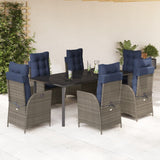 7 Piece Garden Dining Set with Cushions Grey Poly Rattan 3213311