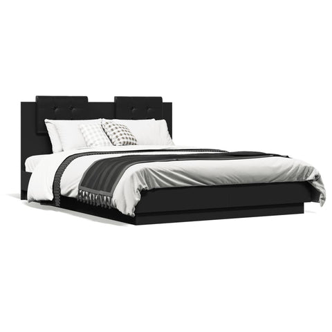ZNTS Bed Frame with Headboard Black 120x190 cm Small Double Engineered Wood 3209962