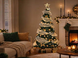 6FT Green Telescopic Christmas Tree with Gold Ribbon, Gold & Silver Ornaments, Bead Chain, PVC, 150 80910638