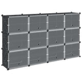 Storage Cube Organiser with 12 Cubes and Doors Black PP 4019578