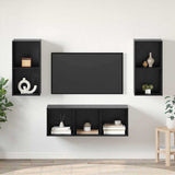 TV Cabinet Set Wall-mounted 3 pcs Black Oak Engineered Wood 3393379