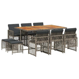 11 Piece Garden Dining Set with Cushions Grey Poly Rattan 3210794