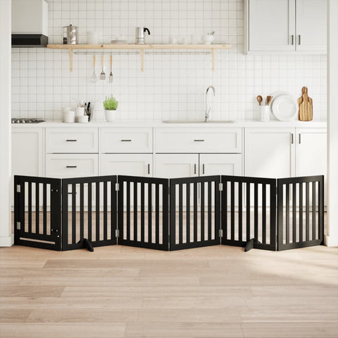 Dog Gate with Door Foldable 6 Panels Black 300 cm Poplar Wood 352253