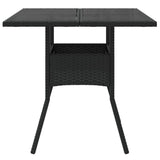 Garden Table with Glass Top Black 80x80x75 cm Poly Rattan 365521