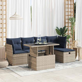 6 Piece Garden Sofa Set with Cushions Grey Poly Rattan Acacia 3326142