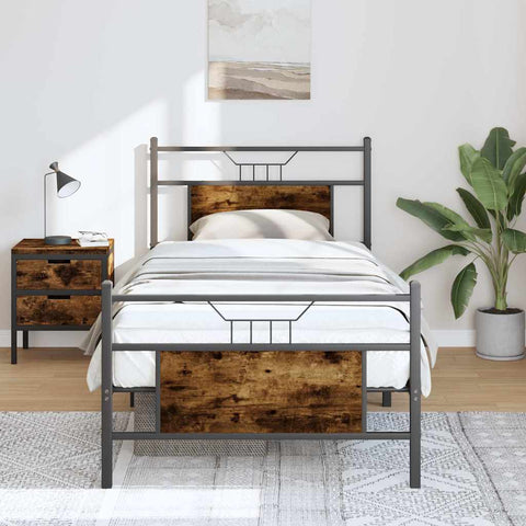 Bed Frame without Mattress Smoked Oak 90x190 cm Single Engineered Wood 4106753