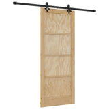 Sliding Door Natural and Black 83 x 202 cm Solid Pine Wood 3333532