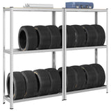 2-Layer Tyre Shelves 2 pcs Silver 110x40x180 cm Steel&Engineered Wood 4016969