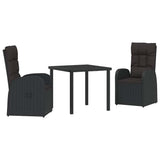 Garden Dining Set with Cushion 3 pcs Black Poly Rattan 3379520