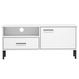 TV Cabinet with Metal Legs White Solid Wood Pine OSLO 351023