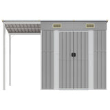 Garden Shed with Extended Roof Light Grey 277x107x181 cm Steel 364525