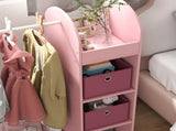 Kids Clothes Rail with Storage Shelf, Boxes, Mirror for Bedroom, Nursery, Pink T3398P347990