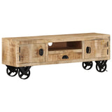 TV Cabinet with Wheels 110x30x37 cm Rough Mango Wood 328317
