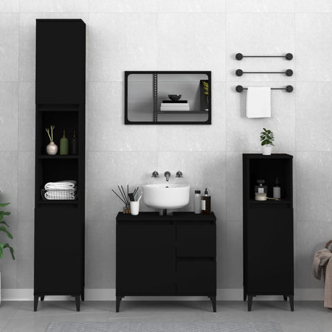 ZNTS 3 Piece Bathroom Cabinet Set Black Engineered Wood 3185544
