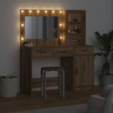 Dressing Table with Mirror Lights 2 pcs Brown Engineered Wood 3334271