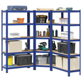 3 Piece 5-Layer Shelves Set Blue Steel&Engineered Wood 3307626