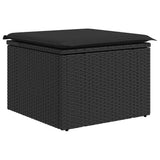 7 Piece Garden Sofa Set with Cushions Black Poly Rattan Acacia 3327506