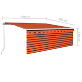 Manual Retractable Awning with Blind&LED 4.5x3m Orange&Brown 3069325