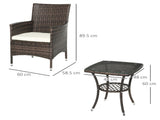 Three-Piece Rattan Chair Set, with Cushions - Brown T3398P377731
