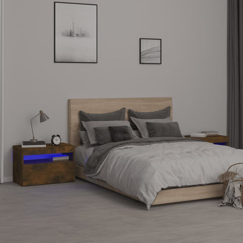 Bedside Cabinets 2 pcs with LED Lights Smoked Oak 60x35x40 cm 3152827