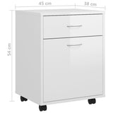 Rolling Cabinet High Gloss White 45x38x54 cm Engineered Wood 808446