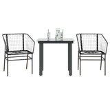 3 Piece Garden Dining Set Black Poly Rattan Glass 3334583